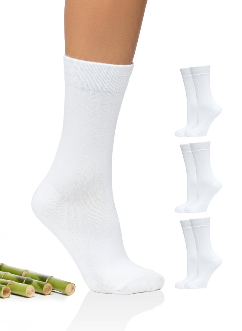 Hugh Ugoli Women Rayon Dress Socks, Extremely Soft Thin Crew Socks for Business, Trouser & Casual, Non-Binding & Breathable, White, 3 Pairs, Shoe Size: 6-9 - Image 1